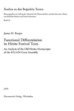 Cover of Functional Differentiation in Hittite Festival Texts