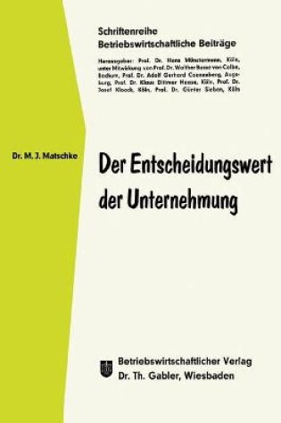 Cover of Der Entscheidungswert der Unternehmung