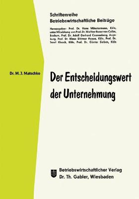 Cover of Der Entscheidungswert der Unternehmung