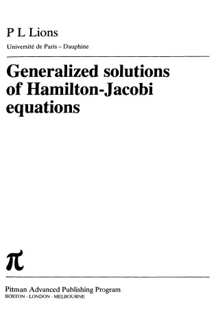 Cover of Generalized Solutions of Hamilton-Jacobi Equations