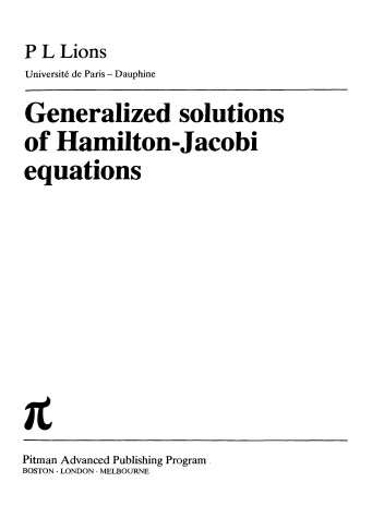 Cover of Generalized Solutions of Hamilton-Jacobi Equations