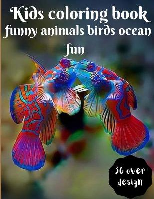 Book cover for kids coloring book funny animals birds ocean fun