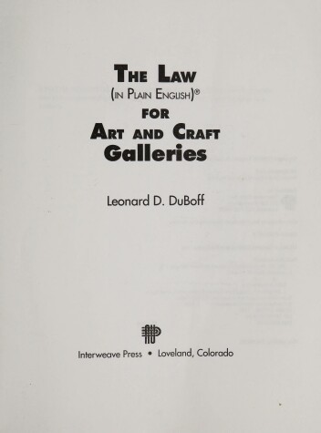 Book cover for The Law (In Plain English) for Art and Craft Galleries