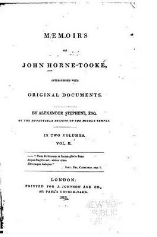 Cover of Memoirs of John Horne Tooke, Interspersed with Original Documents - Vol. II