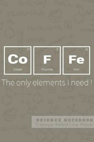 Cover of Coffe - The only elements I need! - Science Notebook - College Ruled Line Paper