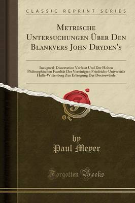 Book cover for Metrische Untersuchungen ÜBer Den Blankvers John Dryden's
