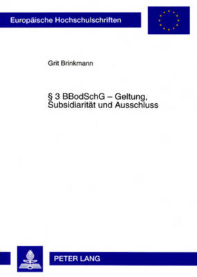 Book cover for 3 Bbodschg - Geltung, Subsidiaritaet Und Ausschluss