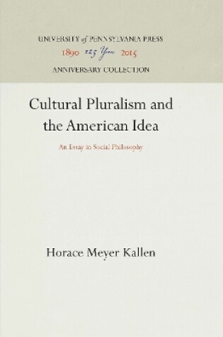 Cover of Cultural Pluralism and the American Idea