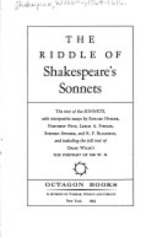 Cover of The Riddle of Shakespeare's Sonnets
