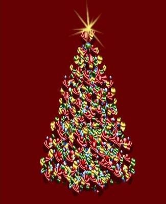 Cover of Decorated Christmas Tree Red Background School Comp Book 130 Pages