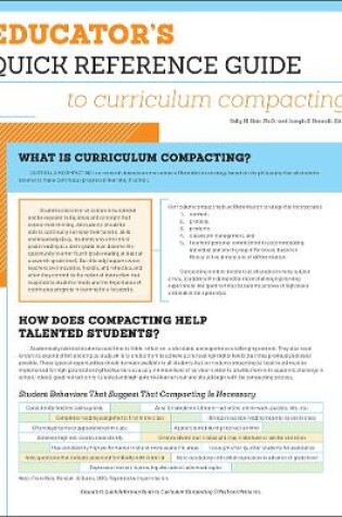 Cover of Educator's Quick Reference Guide to Curriculum Compacting