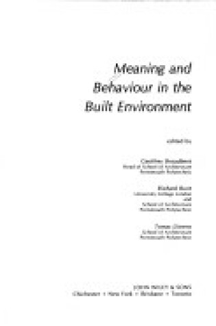 Cover of Meaning and Behaviour in the Built Environment