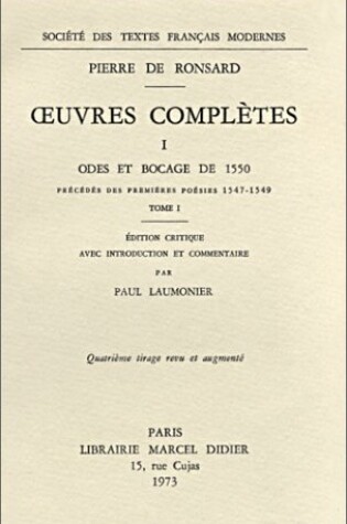 Cover of Tome I - Odes Et Bocage de 1550, Precedes Des Premieres Poesies (1547-1549)