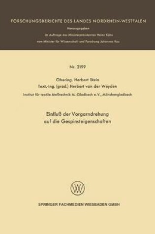 Cover of Einfluss Der Vorgarndrehung Auf Die Gespinsteigenschaften