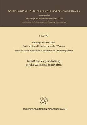 Cover of Einfluss Der Vorgarndrehung Auf Die Gespinsteigenschaften