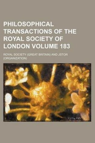 Cover of Philosophical Transactions of the Royal Society of London Volume 183