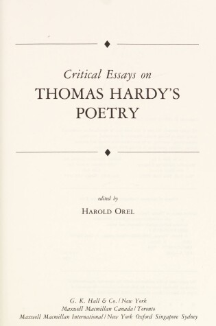 Cover of Critical Essays on Thomas Hardy's Poetry