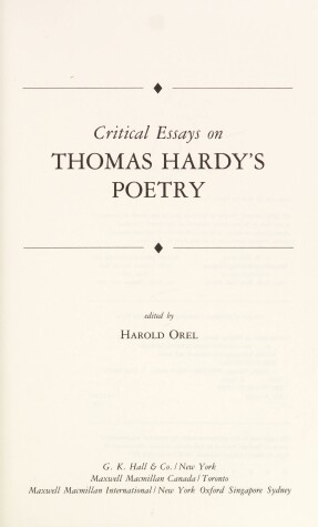 Cover of Critical Essays on Thomas Hardy's Poetry