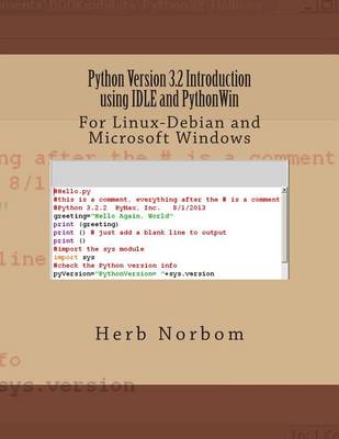 Book cover for Python Version 3.2 Introduction using IDLE and PythonWin