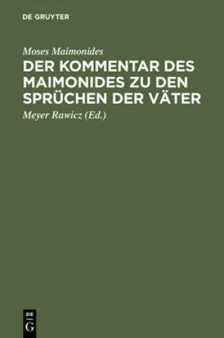 Cover of Der Kommentar Des Maimonides Zu Den Spruchen Der Vater