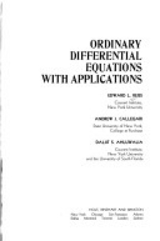 Cover of Ordinary Differential Equations with Applications