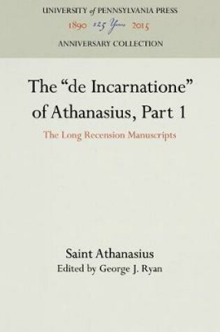 Cover of The "de Incarnatione" of Athanasius, Part 1