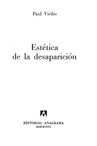 Cover of Estetica de La Desaparicion