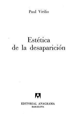 Book cover for Estetica de La Desaparicion