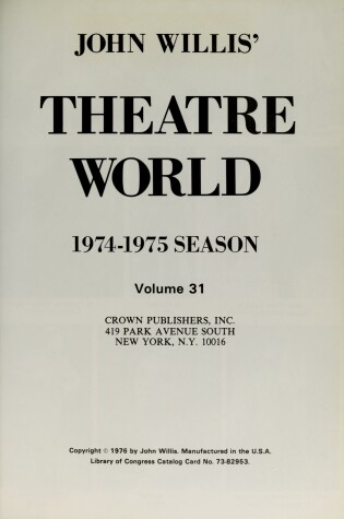 Cover of Theatre World 1974-1975 Vol 31