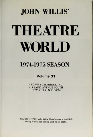 Book cover for Theatre World 1974-1975 Vol 31