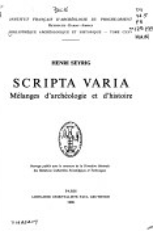 Cover of Scripta Varia