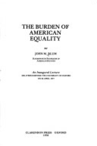 Cover of Burden of American Equality