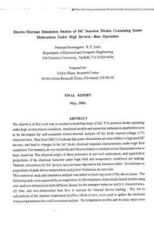 Cover of Electro-Thermal Simulation Studies of Sic Junction Diodes Containing Screw Dislocations Under High Reverse-Bias Operation