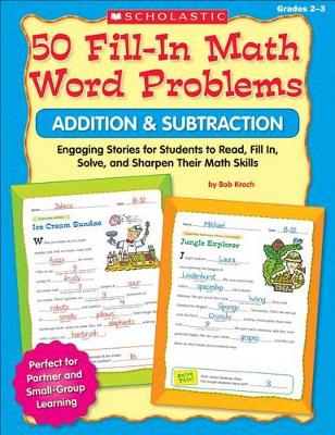 Book cover for 50 Fill-In Math Word Problems: Addition & Subtraction, Grades 2-3