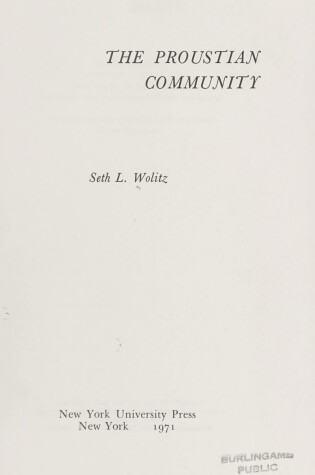 Cover of The Proustian Community