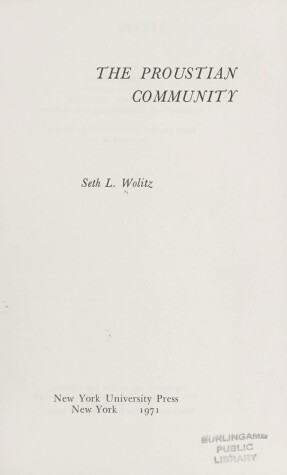 Book cover for The Proustian Community