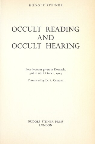 Cover of Occult Reading and Occult Hearing