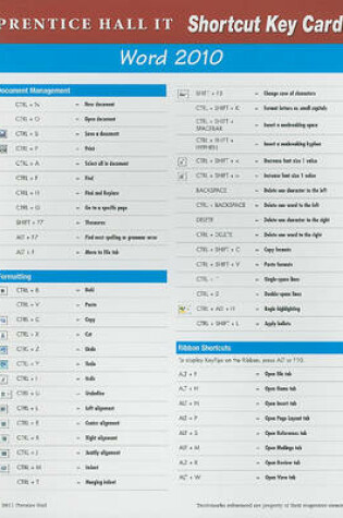 Cover of Prentice Hall Word 2010 Shortcut Card