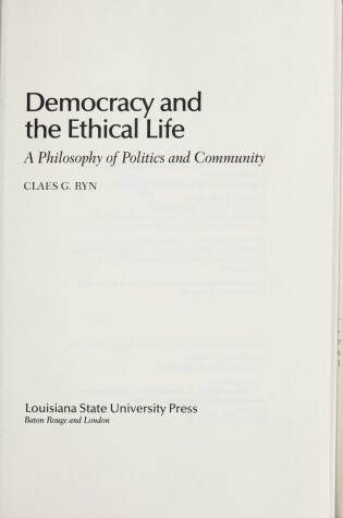 Cover of Democracy and the Ethical Life