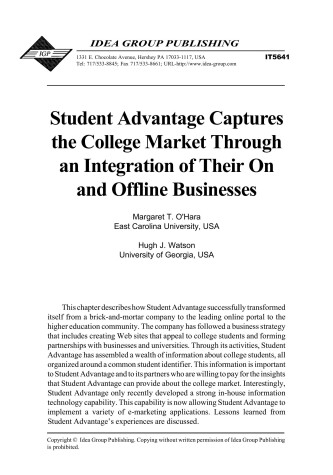 Book cover for Student Advantage Captures the College Market Through an Integration of Their on and Offline Businesses