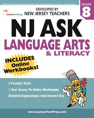 Book cover for NJ Ask Practice Tests and Online Workbooks - 8th Grade Language Arts and Literacy - Student Edition