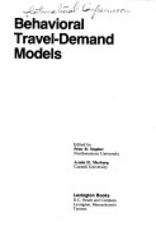 Cover of Behavioural Travel-demand Models