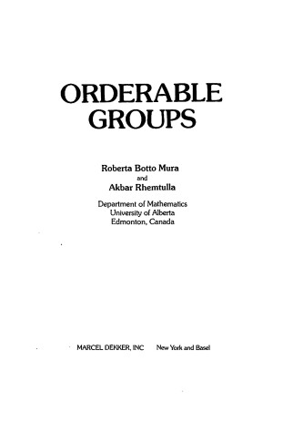 Book cover for Orderable Groups