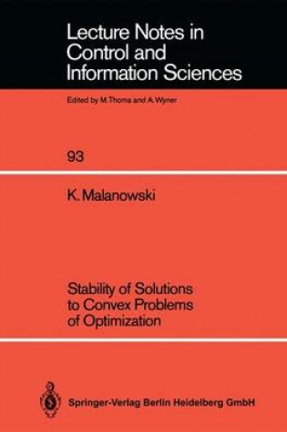 Cover of Stability of Solutions to Convex Problems of Optimization