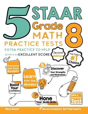 Book cover for 5 STAAR Grade 8 Math Practice Tests