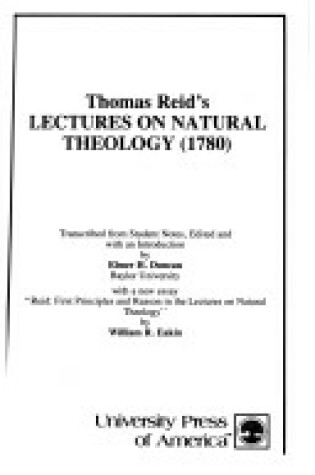 Cover of Thomas Reid's Lectures on Natural Theology (1780)