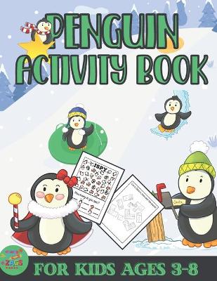 Book cover for penguin activity book for kids ages 3-8