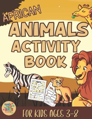 Book cover for African animals activity book for kids 3-8