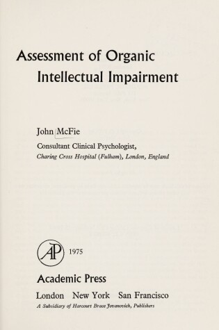 Cover of Assessment of Organic Intellectual Impairment