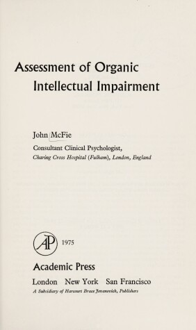 Book cover for Assessment of Organic Intellectual Impairment